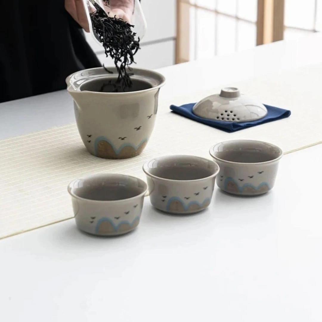 旅行茶具套装便携式茶壶户外一壶三杯旅游陶瓷茶杯功夫客杯51917