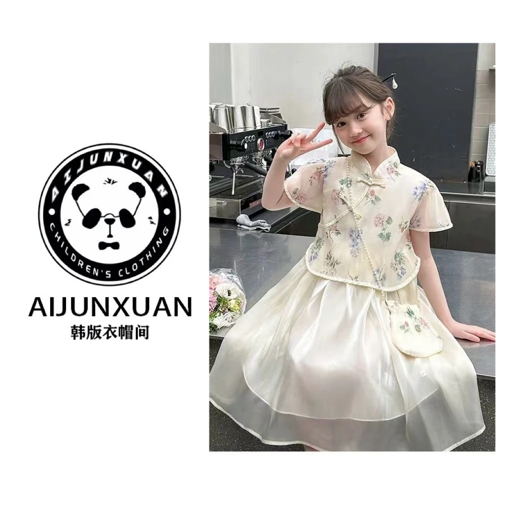【专属定制】2025韩版女童中式盘扣连衣裙汉服儿童夏装女孩中国风