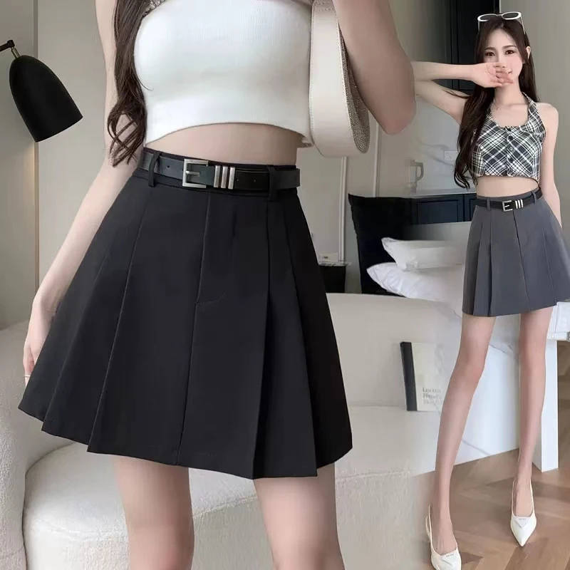 无品牌）西装黑色百褶裙女春夏季2025新款A字裙高腰显瘦伞裙裙子