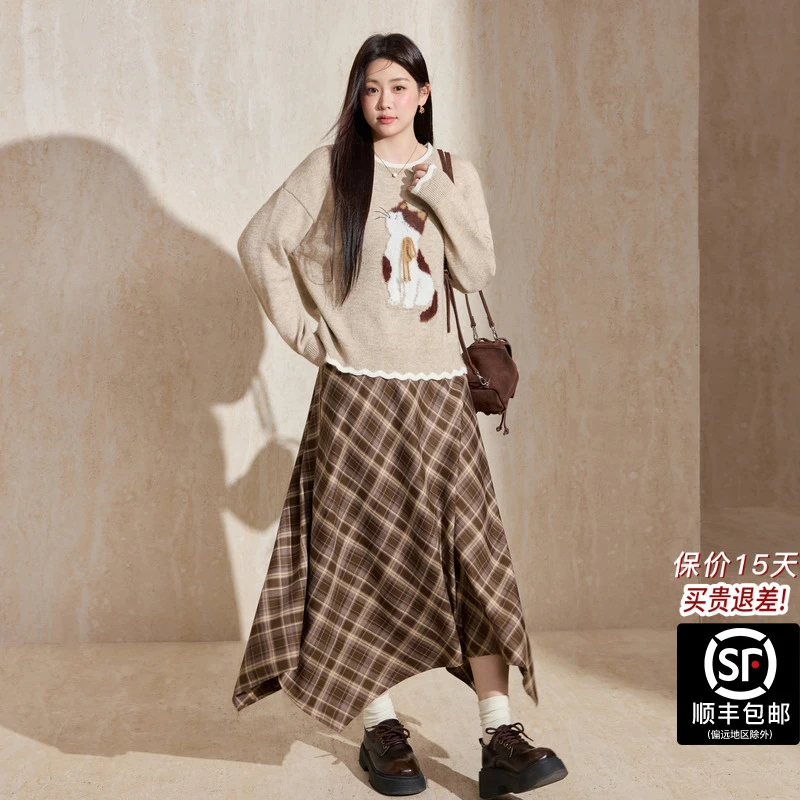 蓝语大码女装圆领动漫常规厚款中长款长袖百搭上衣针织衫秋冬服装