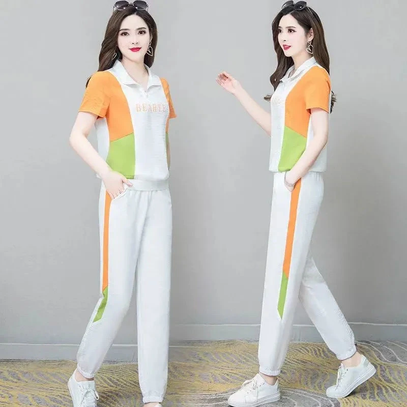 大码女装2025夏季短袖韩版时尚休闲束脚裤运动套装宽松显瘦两件套