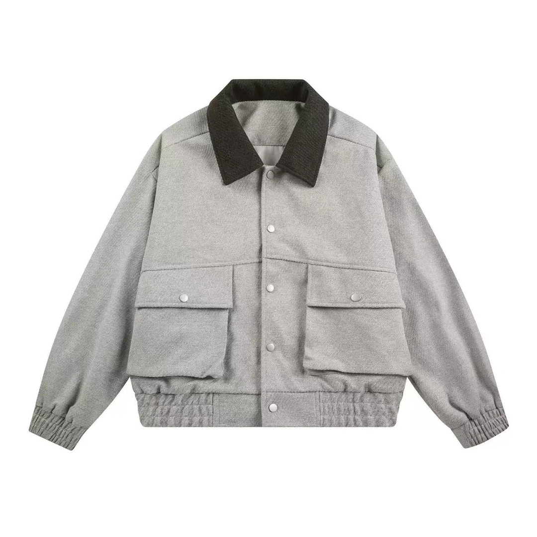 【简爱男装】2025秋冬男翻领格纹夹克拼色外套YY 5613