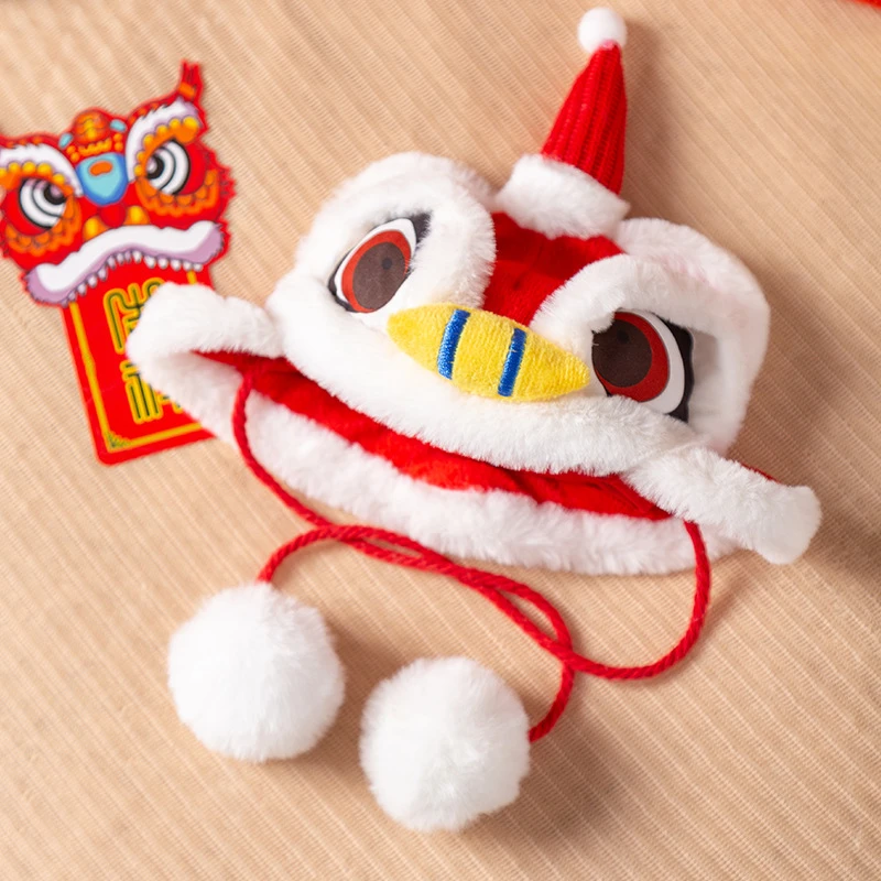 宠物帽子新年舞狮喜庆过年狗狗泰迪比熊猫咪装扮拜年冬天保暖头套