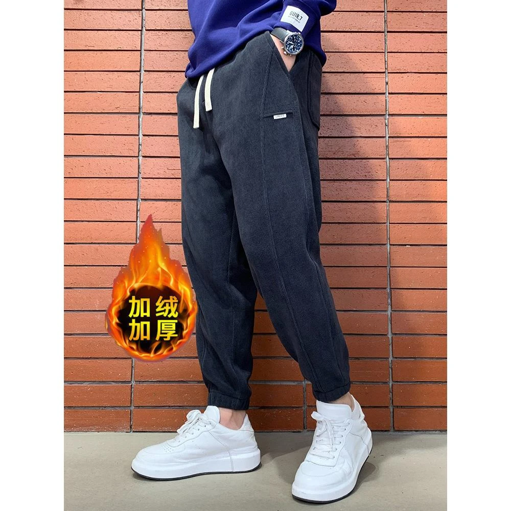 范哲萨潮牌休闲宽松束脚休闲裤秋冬款男士灯芯绒加绒加厚卫裤条绒