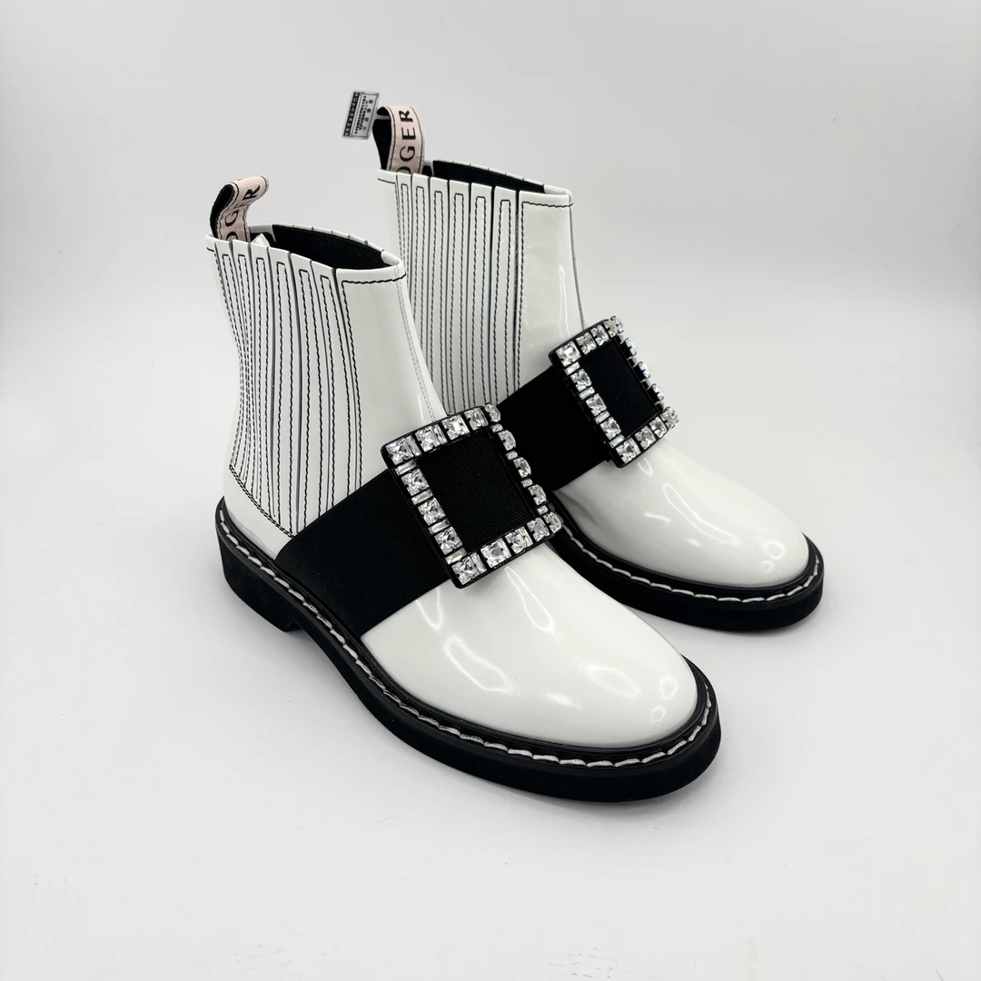 未使用 Roger Vivier/罗杰·维威耶 36.5码/白色钻扣短靴/p0125