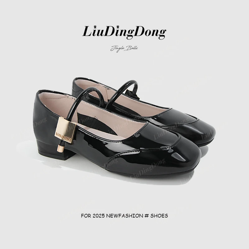 【刘叮咚专属】008时尚百搭粗跟软底外穿方头一字带玛丽珍鞋