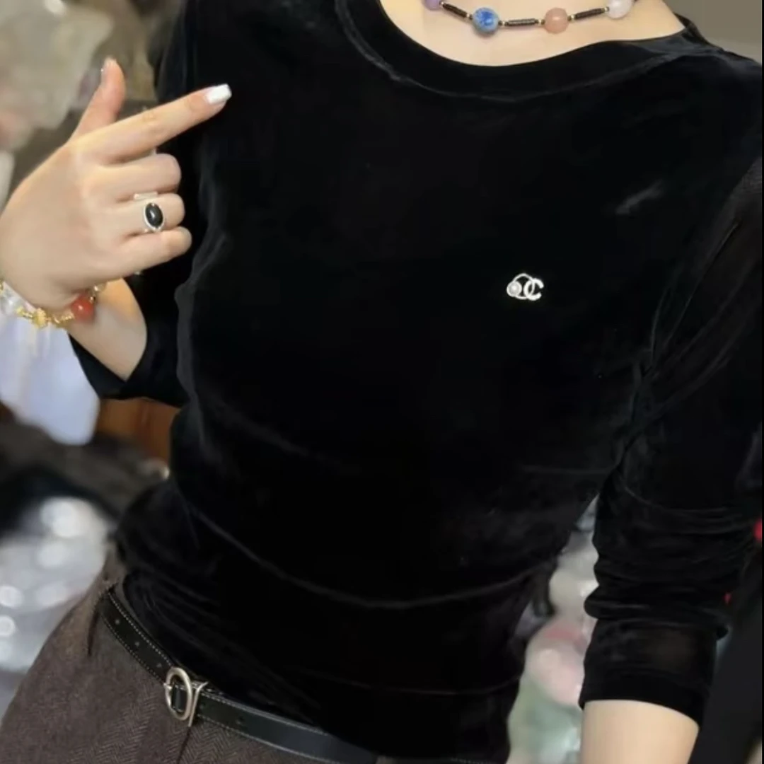 《顶配丝绒长袖》8881纯色圆领丝绒短袖T恤女装舒适百搭宽松上衣