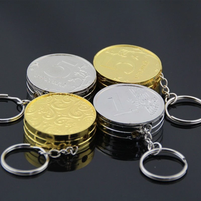 金币钥匙扣打火机挂件创意个性明火充气火机金属防摔便携