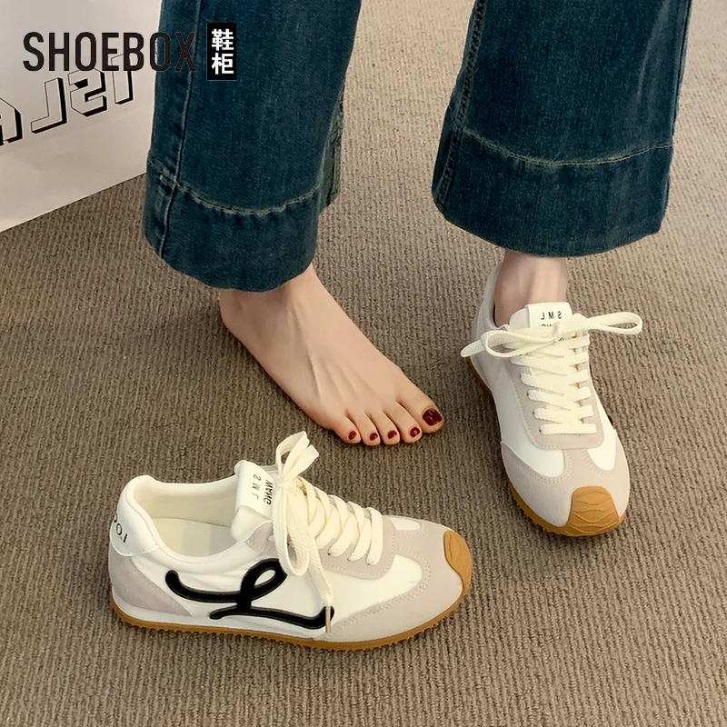 SHOEBOX鞋柜平底复古德训鞋女士夏季休闲运动鞋时尚百搭阿甘鞋