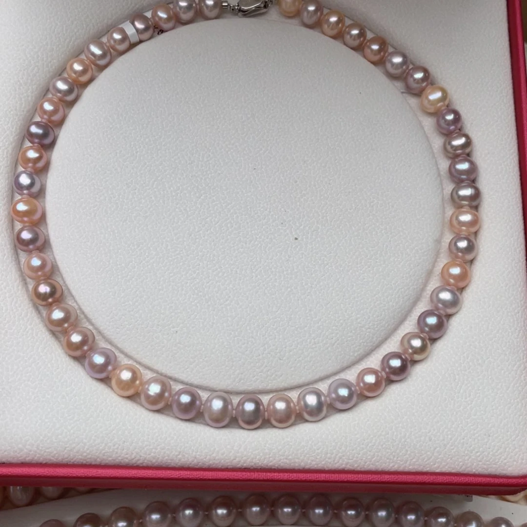 淡水珍珠项链银S925镶嵌9-10mm