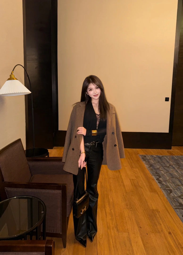 PickRui 睿哥 焦糖拿铁 中长款西装领羊毛双面呢