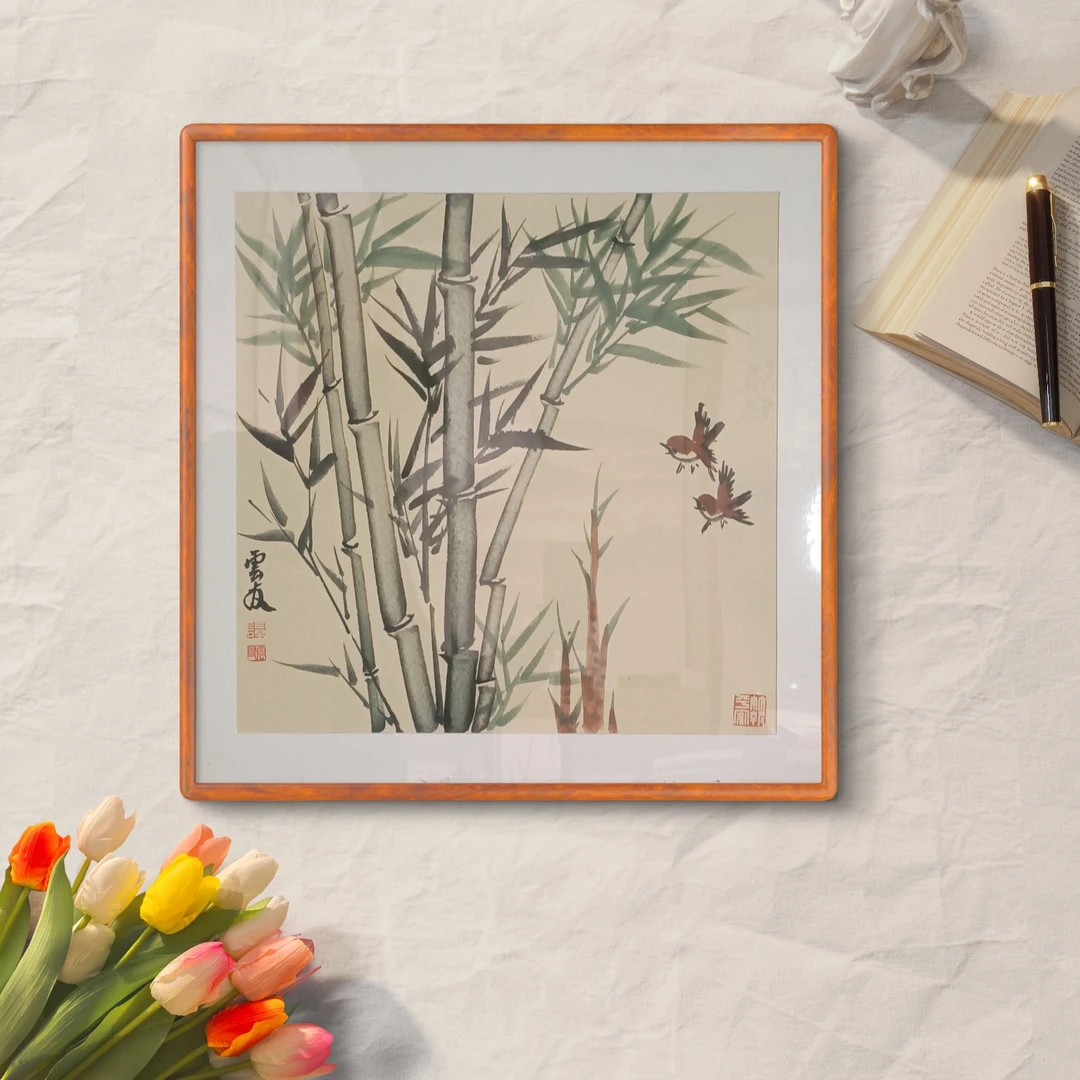 手绘竹子实木边框餐厅卧室走廊玄关书房茶室国画挂画H30