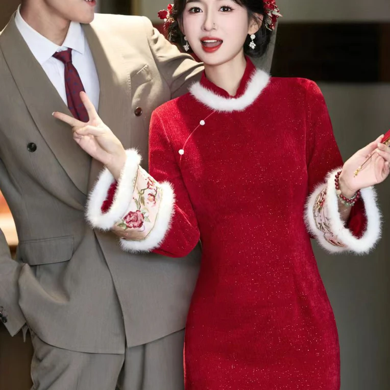 2025冬中式日常改良修身显瘦复古中国风中长款旗袍-SH-25507