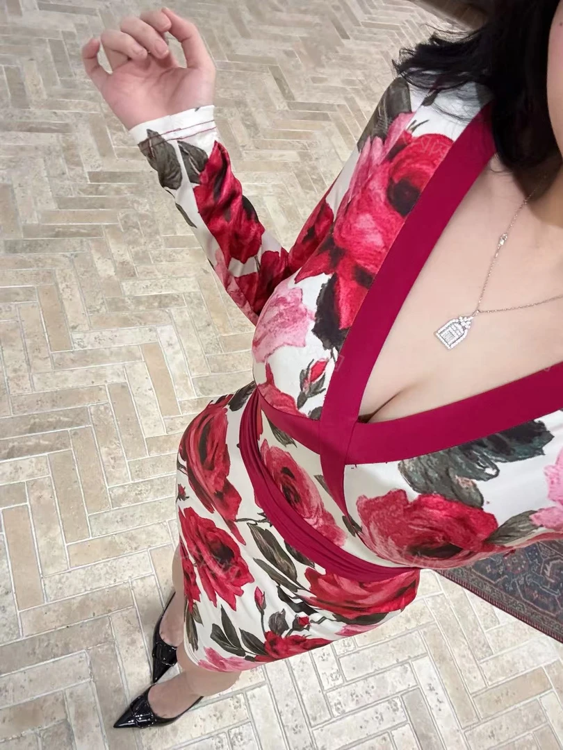 【HDSS】(美艳玫瑰)随拍秋冬款纯欲显瘦修身水晶麻纱连衣裙ZZX8200