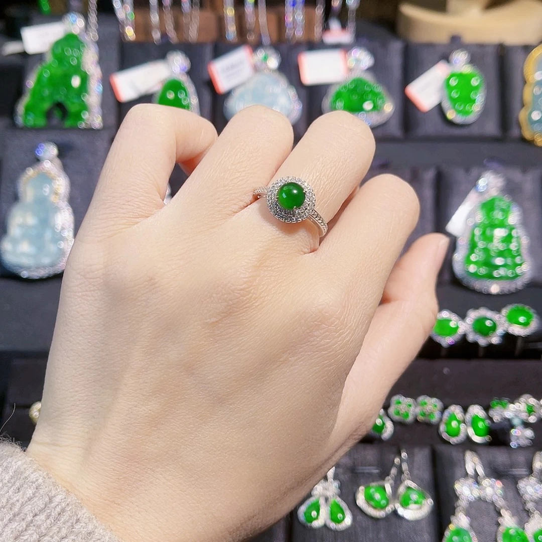 翡翠耳饰银S925镶嵌戒指