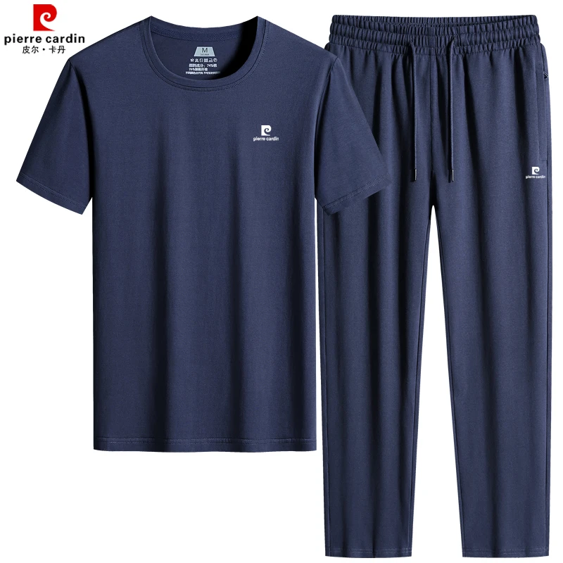 【皮尔卡丹正品】新款夏季男士休闲套装中老年运动短袖圆领透气套装