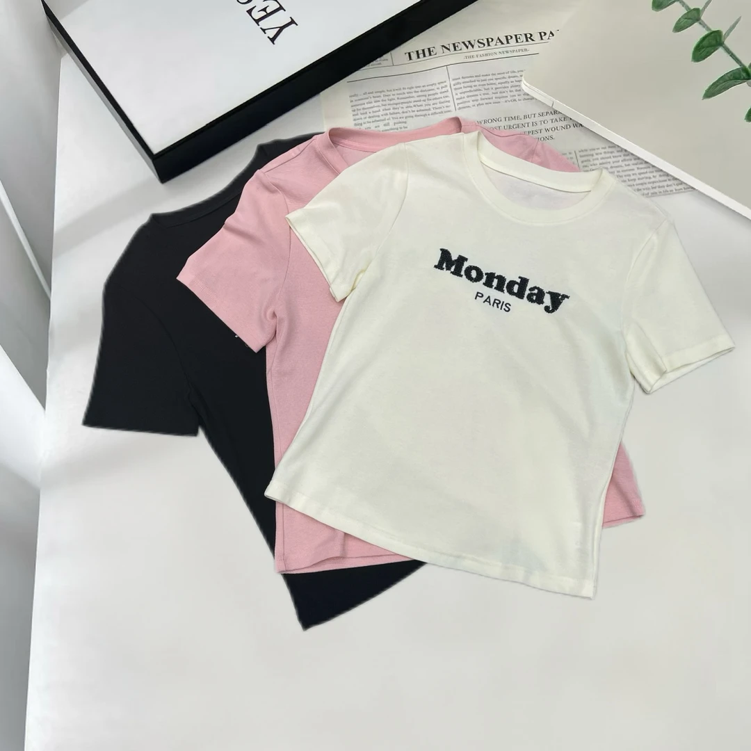 休闲风短袖圆领字母刺绣宽松型T恤女士女款韩版宽松