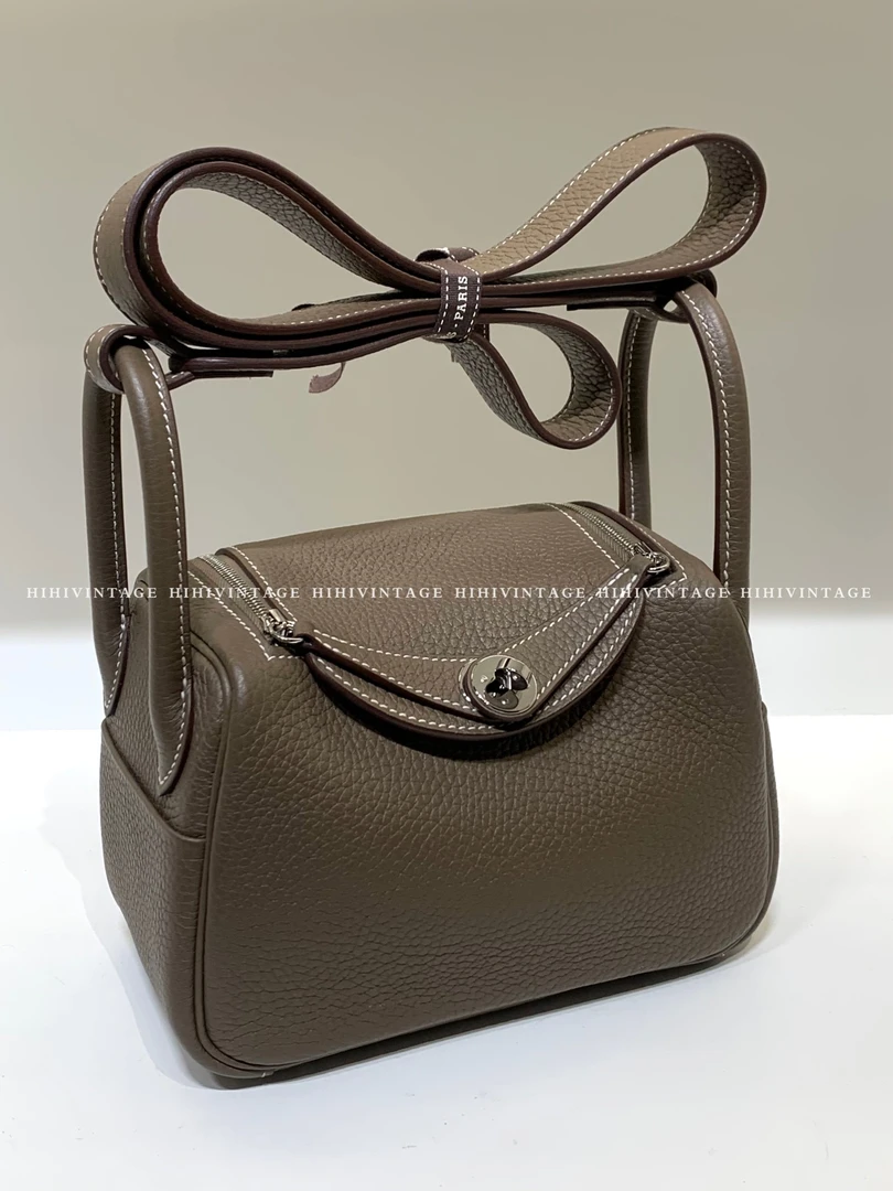 99新 Hermes/爱马仕 HIHI/大象灰银扣Mini Lindy单肩包U刻 二店