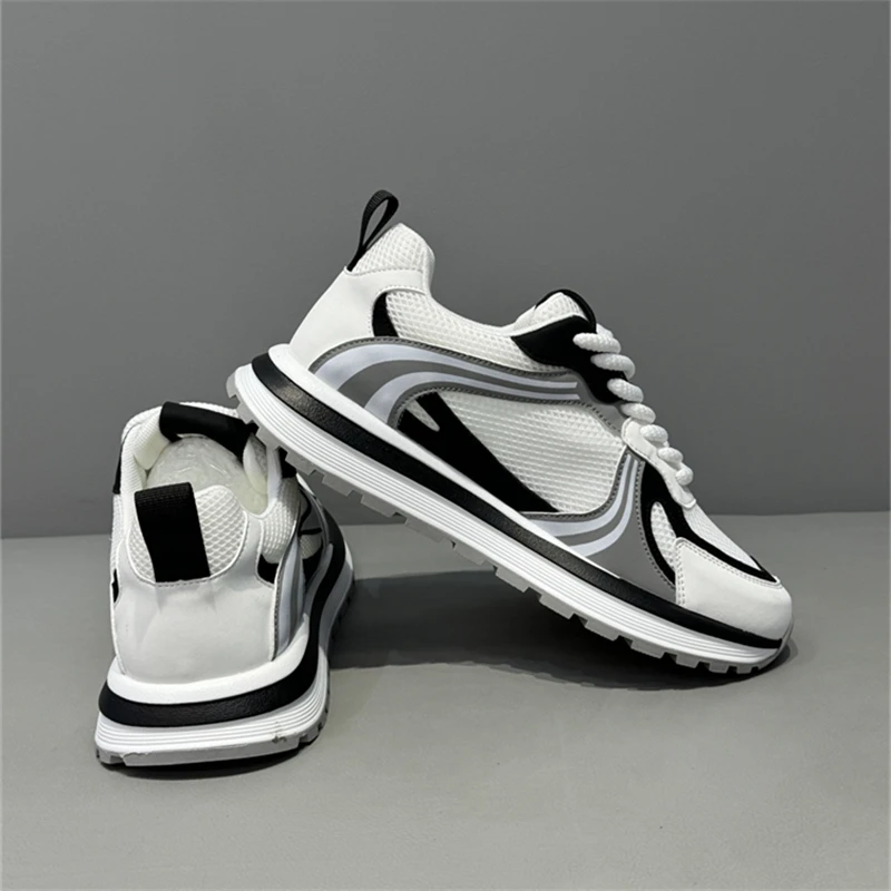 男士潮鞋2025春夏季低帮厚底潮流拼色网面透气舒适百搭时尚休闲鞋