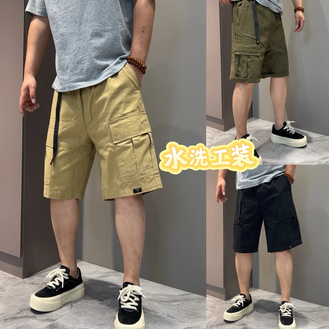 2302男士松紧腰多口袋短裤休闲工装风美式复古夏季宽松薄大码五分