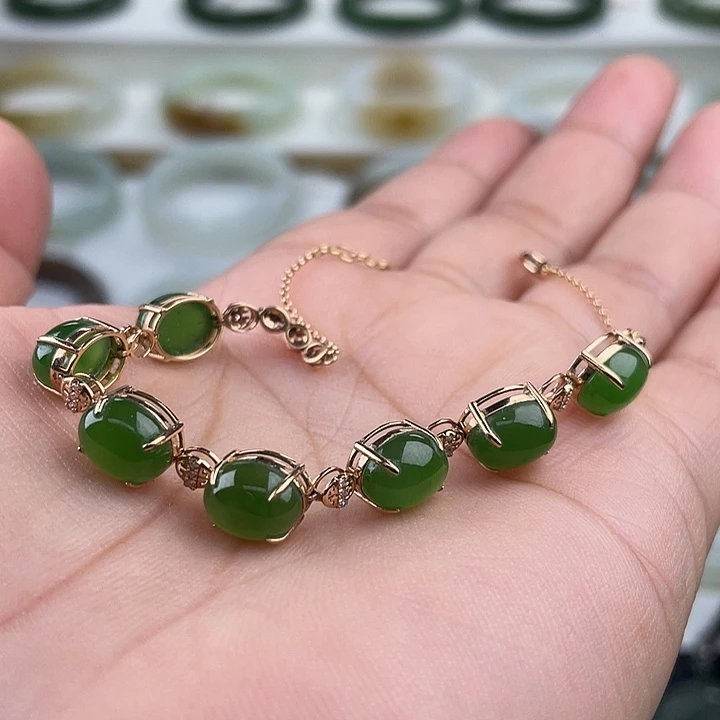 和田玉（碧玉）18K金镶嵌手链