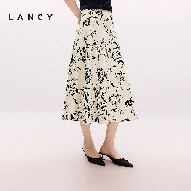 【商场同款】2025夏季新款水墨国风印花高腰A字中长半身裙气质伞裙