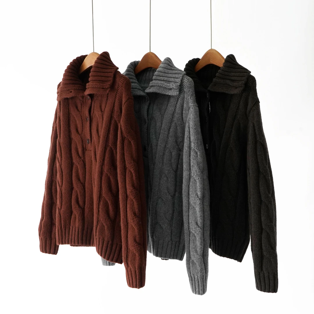 【YS12269】J*oc老钱风100%美利奴羊毛粗针绞花25冬季新品针织衫