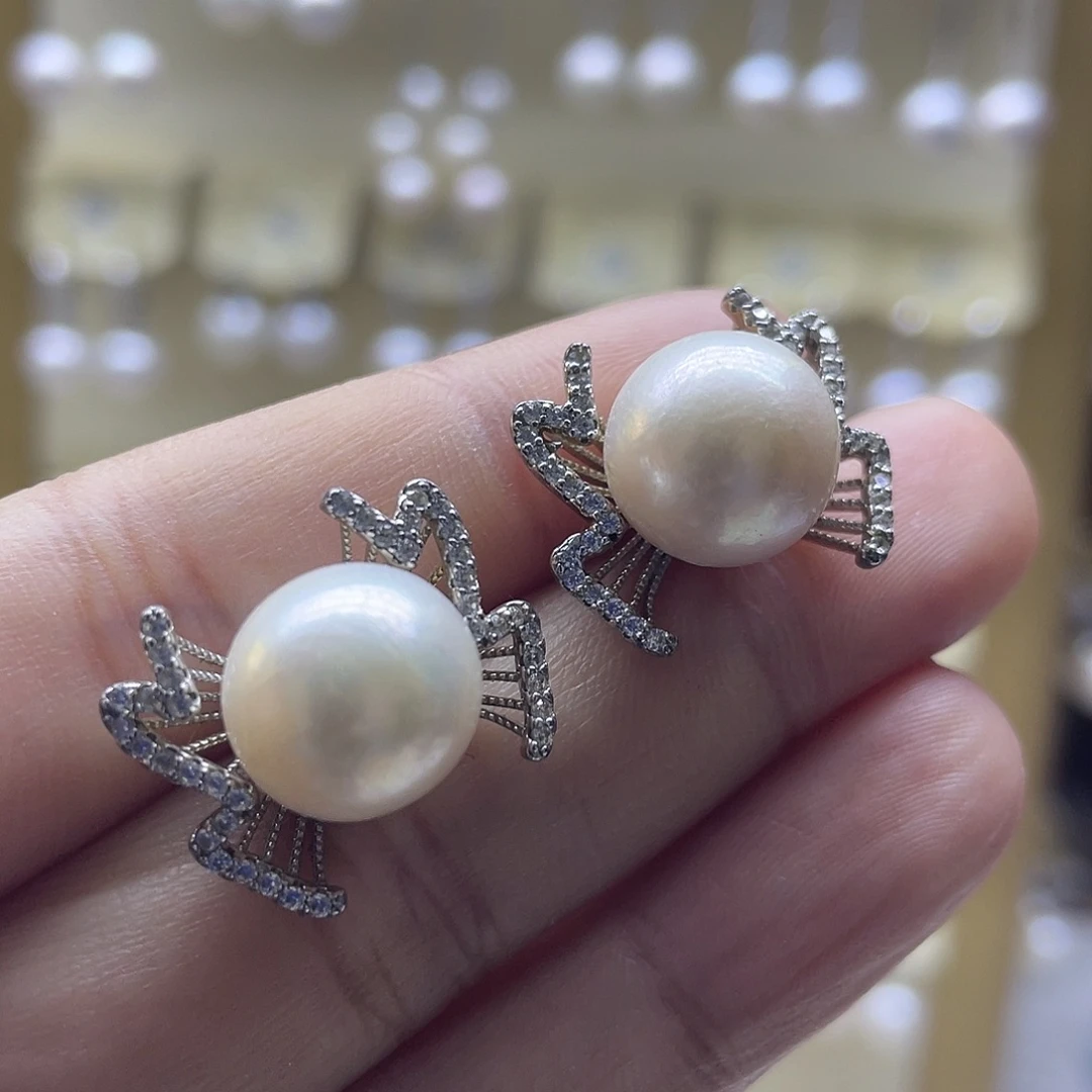 银S925镶嵌淡水珍珠耳饰