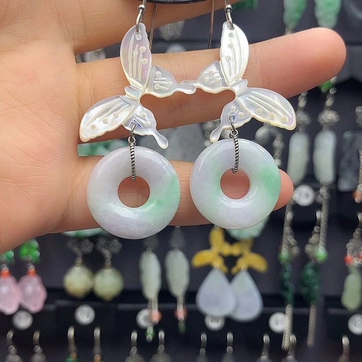 翡翠银S925镶嵌耳饰鱼*44455