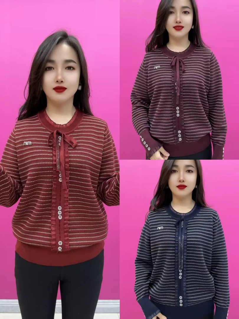 6610款钻扣花边领针织衫