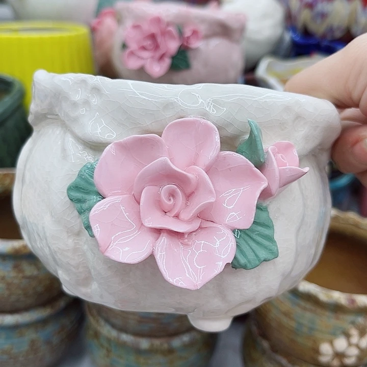 多肉绿植陶瓷花盆9.9包邮，有孔