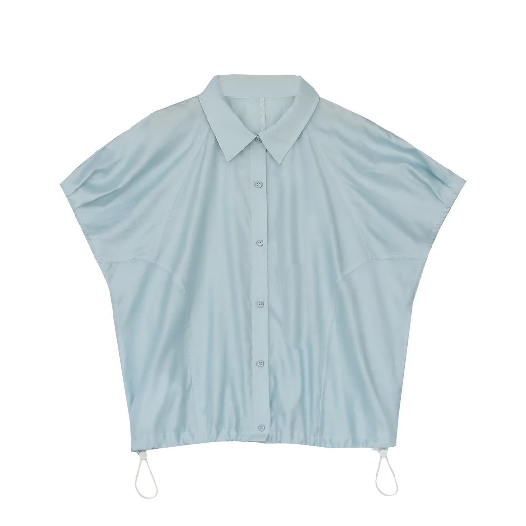 【纭季原创】衣长62 气质宽松衬衫夏款松紧摆文艺短袖D24336