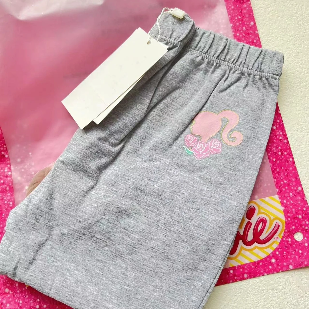 16030灰色芭，公主蝴蝶结花边打底七分裤儿童裤子女童运动休闲