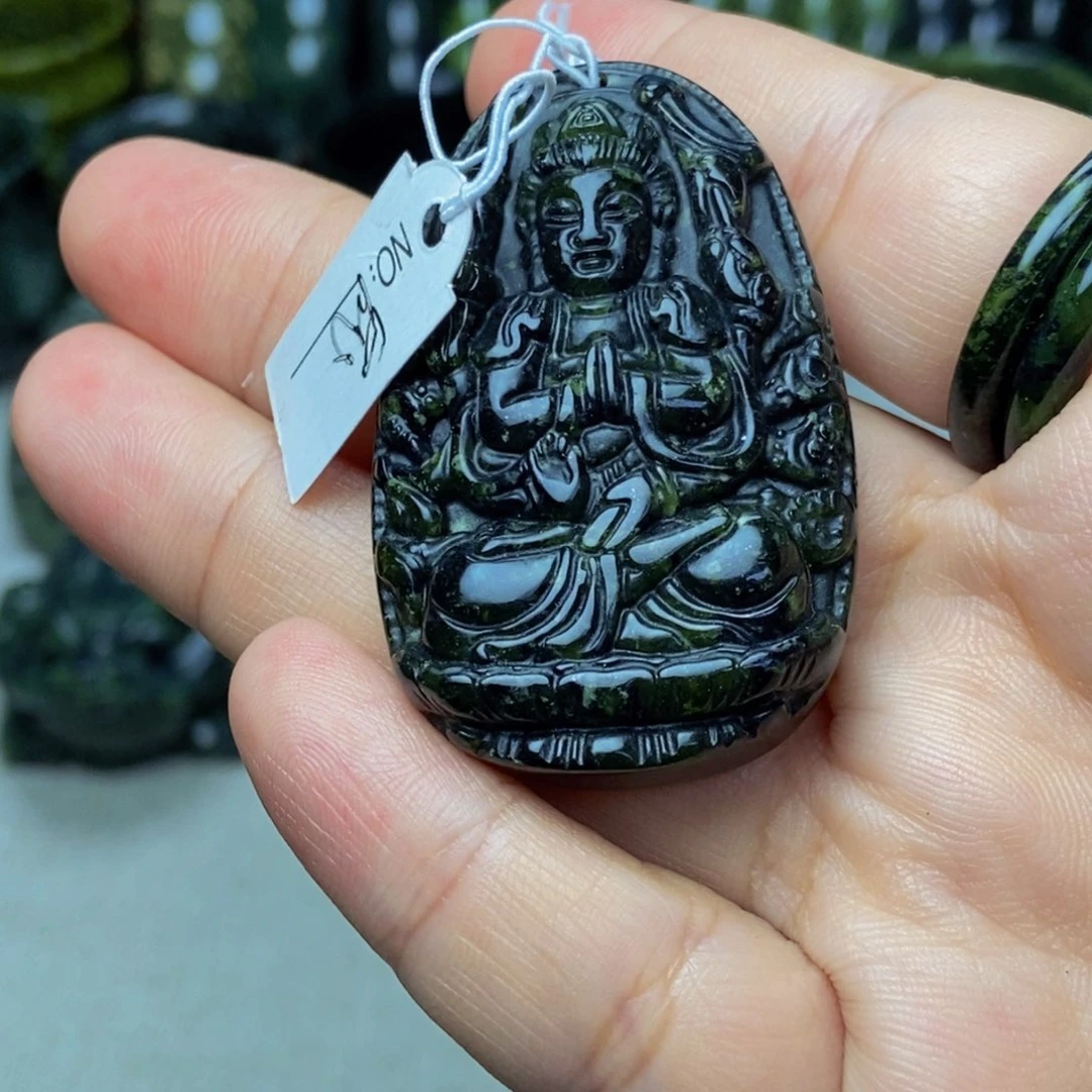 蛇纹石玉千手观音未镶嵌浪***#