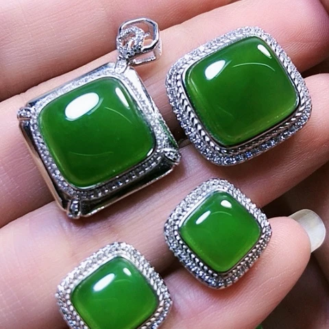 和田玉银S925镶嵌戒指