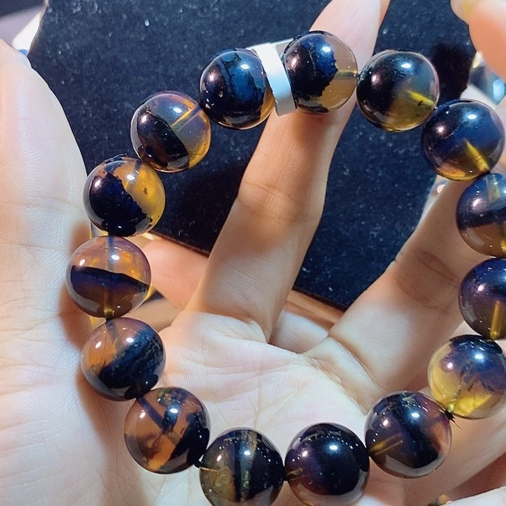 琥珀未镶嵌珠宝奇石海藻植物风景手串13