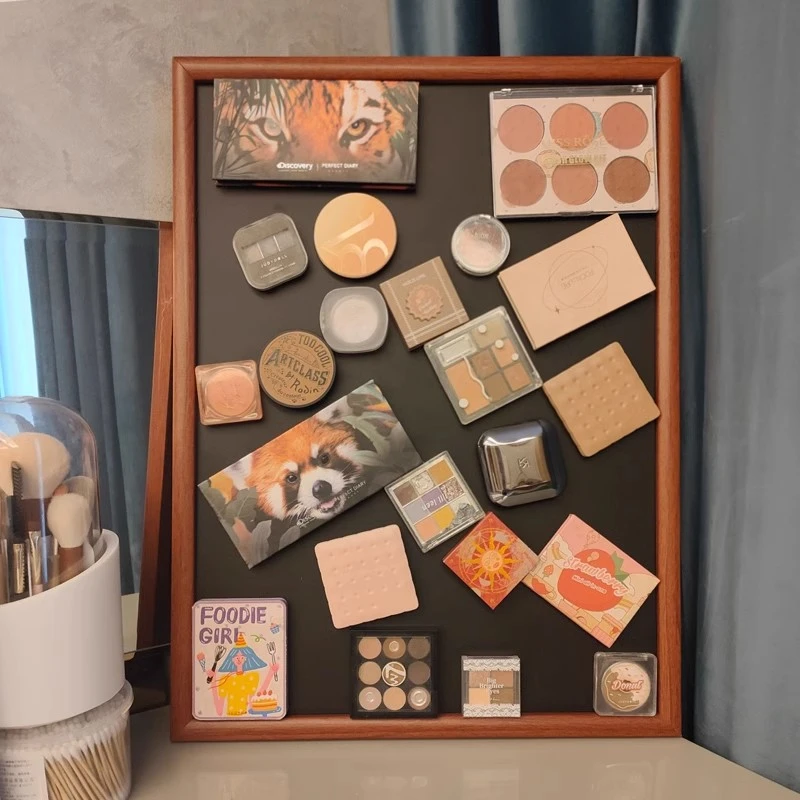 磁吸化妆墙磁铁小黑板化妆品眼影口红桌面收纳置物板冰箱贴展示板