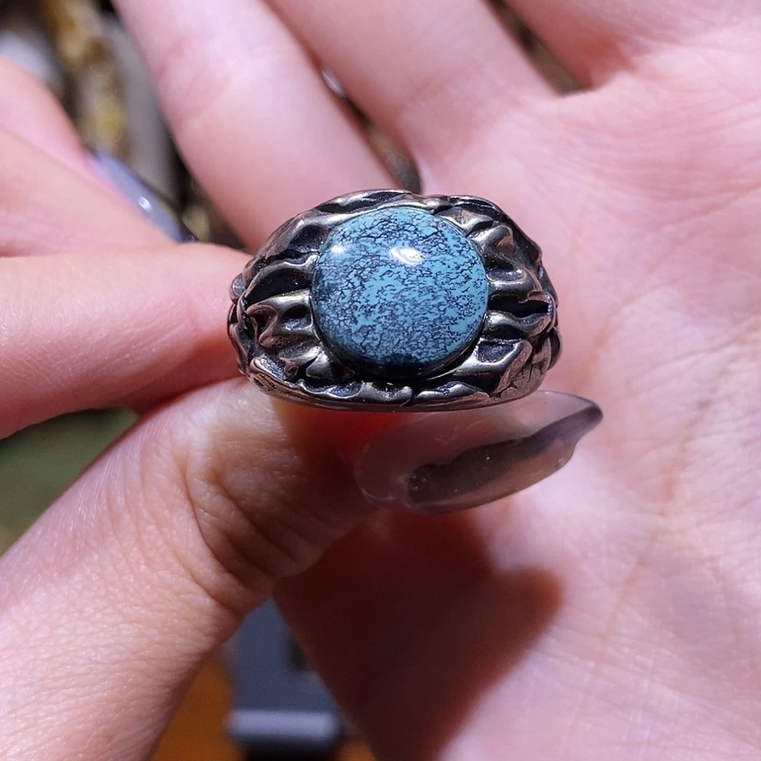 全***既绿松石银S925镶嵌戒指