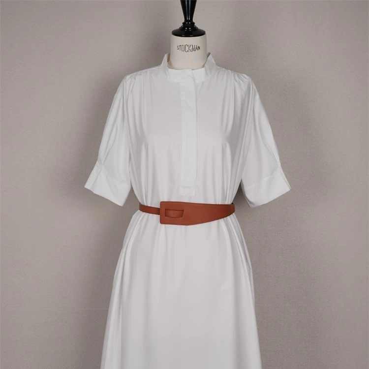 “时髦老钱风”莱赛尔面料中长款配腰带连衣裙CD2167399