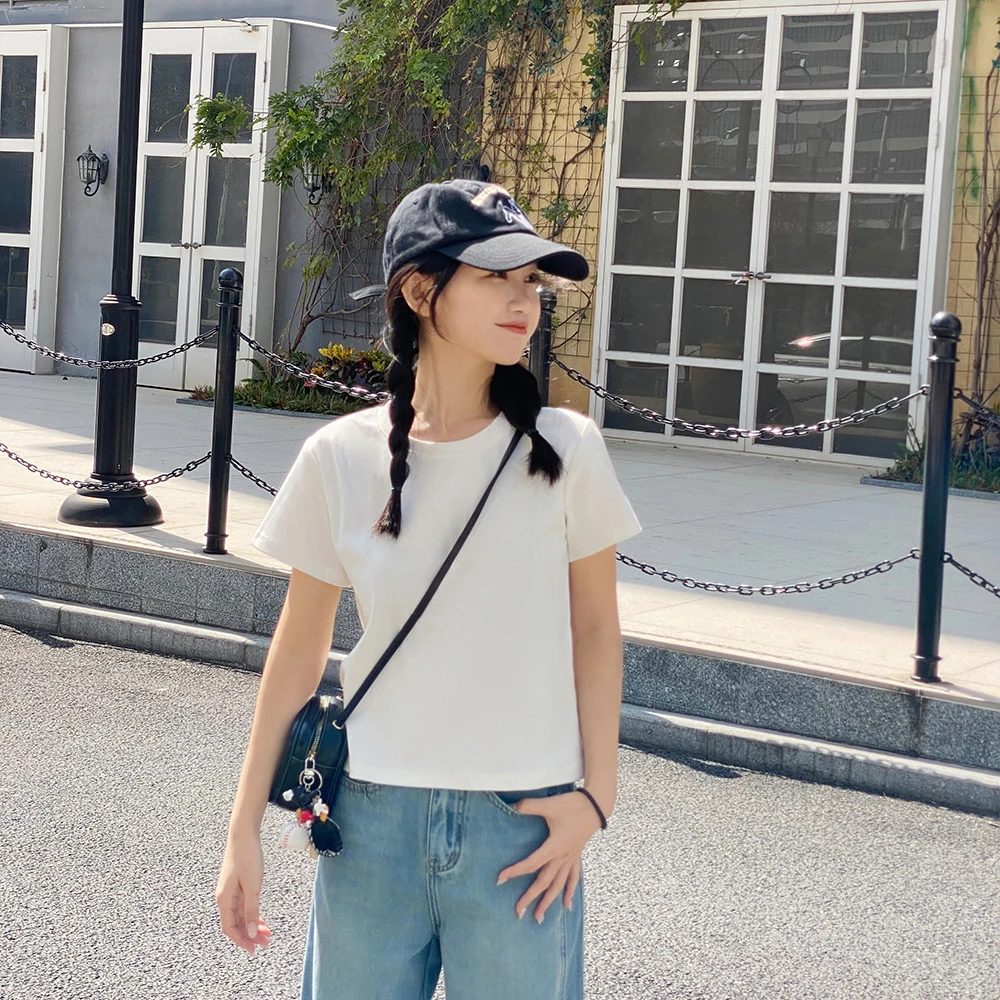 王家有鱼【大姚小姚】春季新款时尚百搭白色短袖上衣女显瘦打底衫