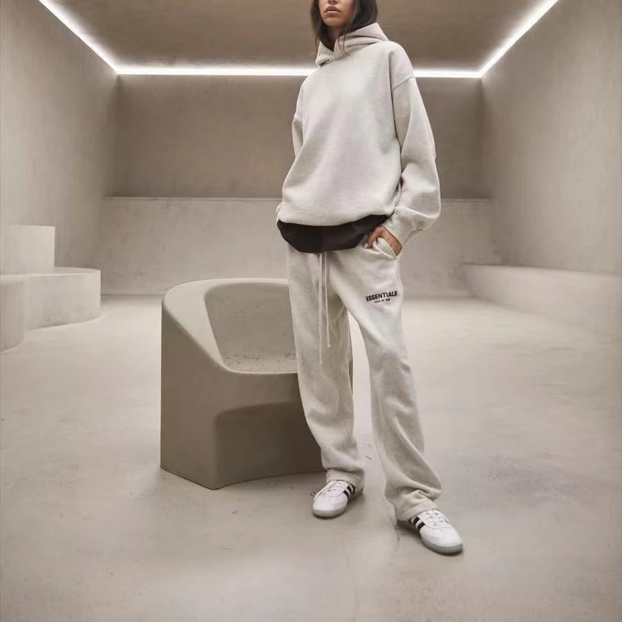 第八季直筒裤加绒款SS22 纯色Logo植绒直筒长裤针织运动裤