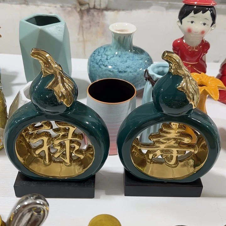 陶瓷绿色葫芦两件套