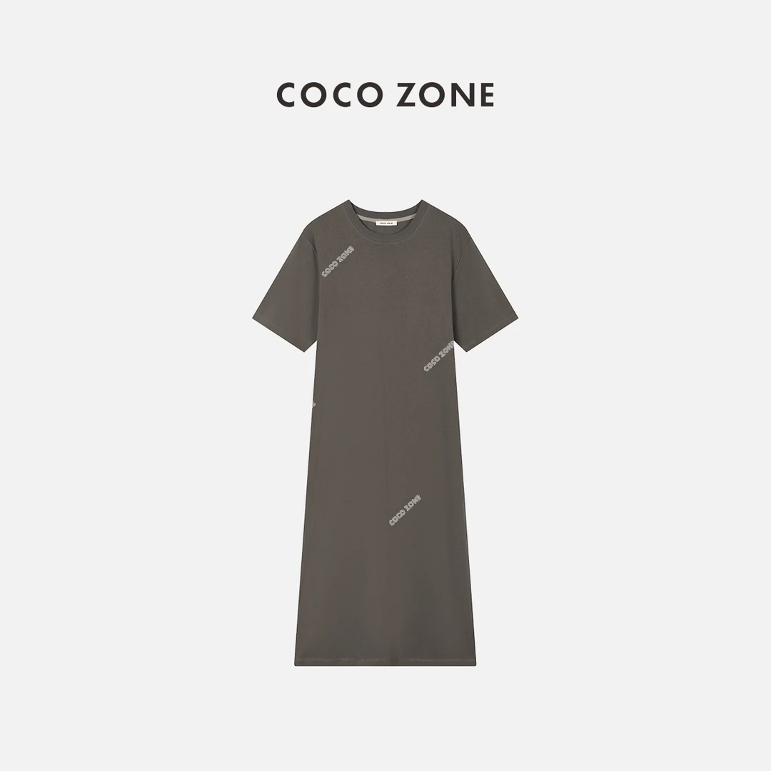 COCO ZONE 刘一一【100棉】圆领纯色简约风短袖连衣裙 CD1A1042