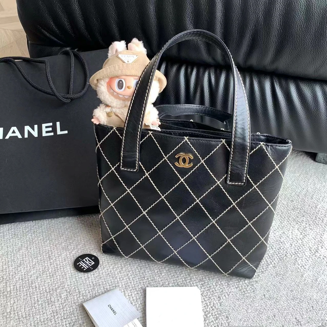 95新 Chanel/香奈儿 黑白外缝线薇薇安菜篮子包 7开 14234880