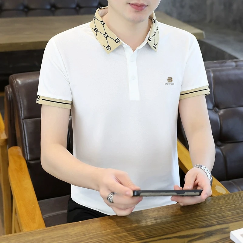 冰丝男士Polo衫2025新款夏季潮流休闲翻领修身薄款短袖T恤男上衣