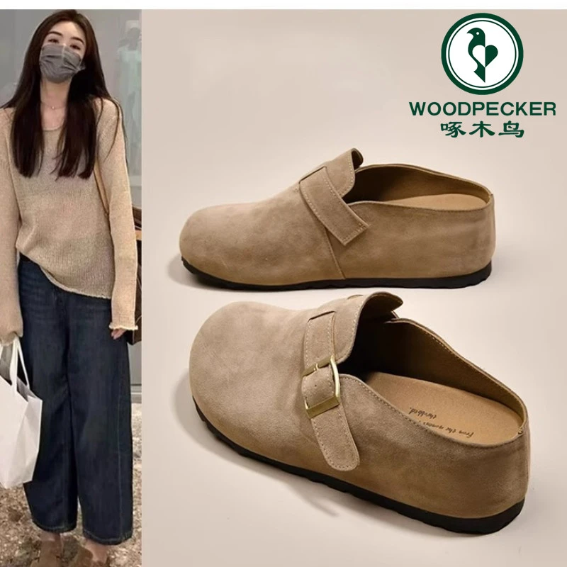啄木鸟厚底内增高勃肯鞋女2025新款春秋包头半拖鞋女一脚蹬博肯鞋