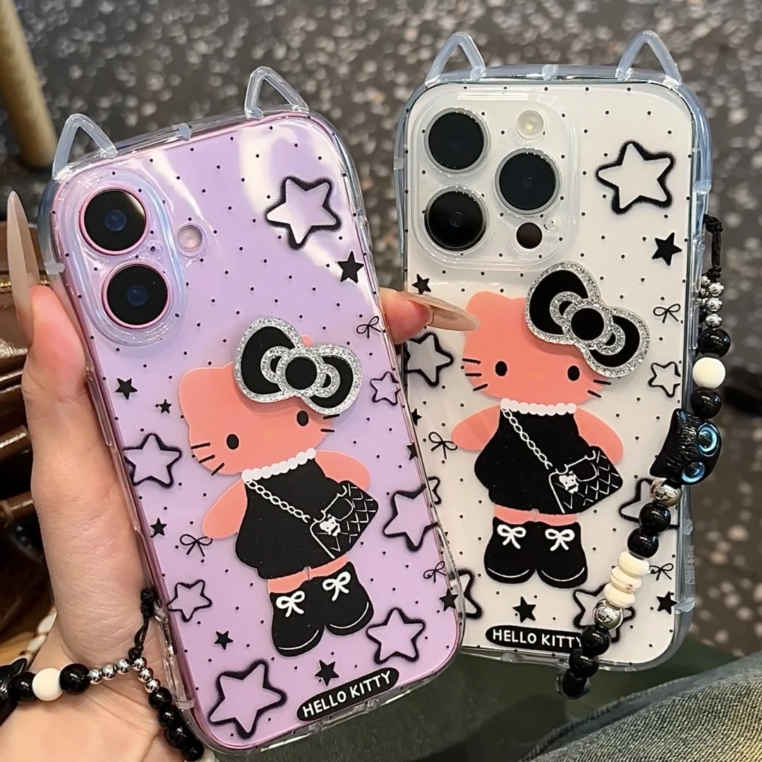 雅天立甜酷星星KT猫适用iPhone16/15苹果13手机壳14pro猫耳11软12