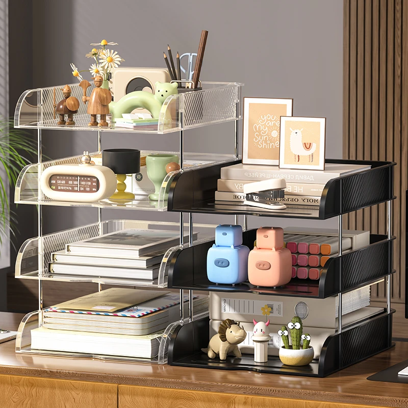 书桌置物架学生书本分类透明整理盒办公桌面多层文件资料收纳神器
