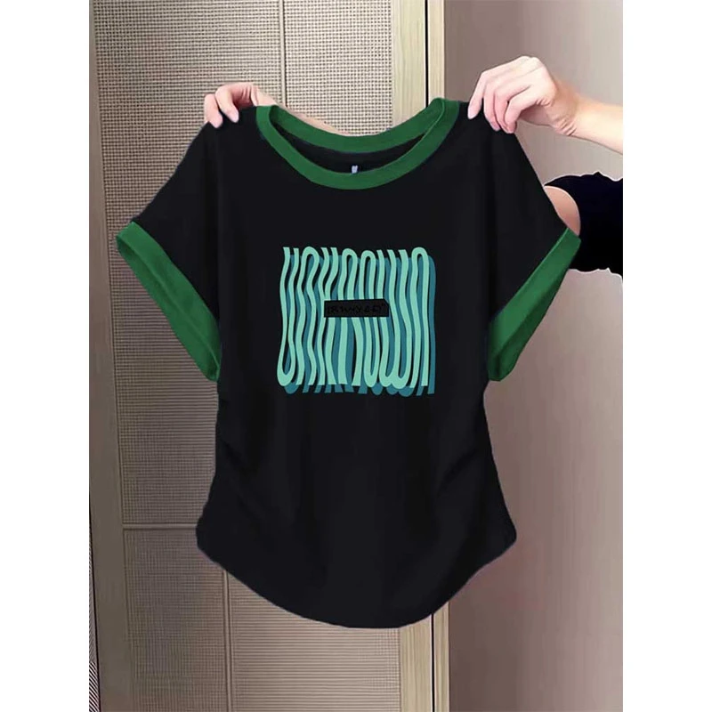 2025新款拼色小飞袖修身正肩短袖t恤女收腰显瘦百搭背心上衣夏季