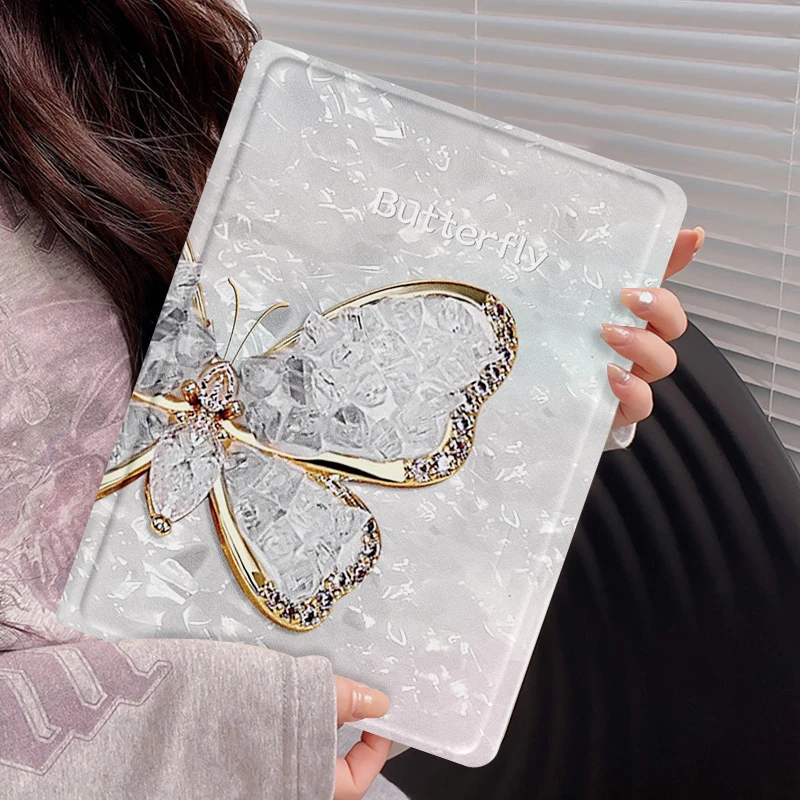 贝纹蝴蝶ipad保护壳air6带笔槽mini新款pro2024高级平板壳ins防摔
